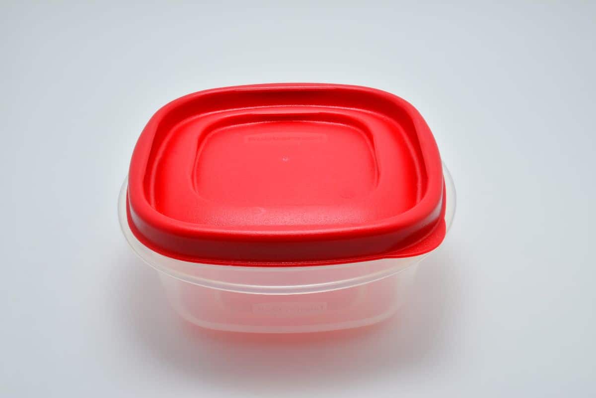 Rubermaid plastic container on white background.