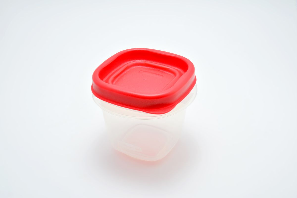 Rubermaid plastic container on white background.