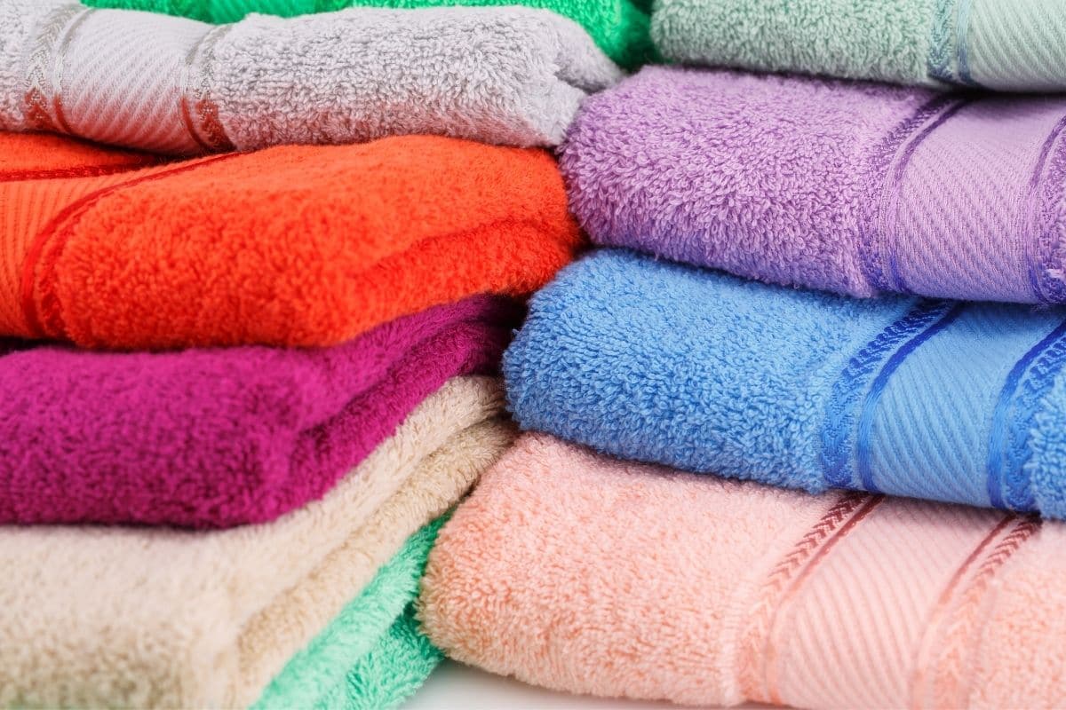 Stacks of colorful towels.