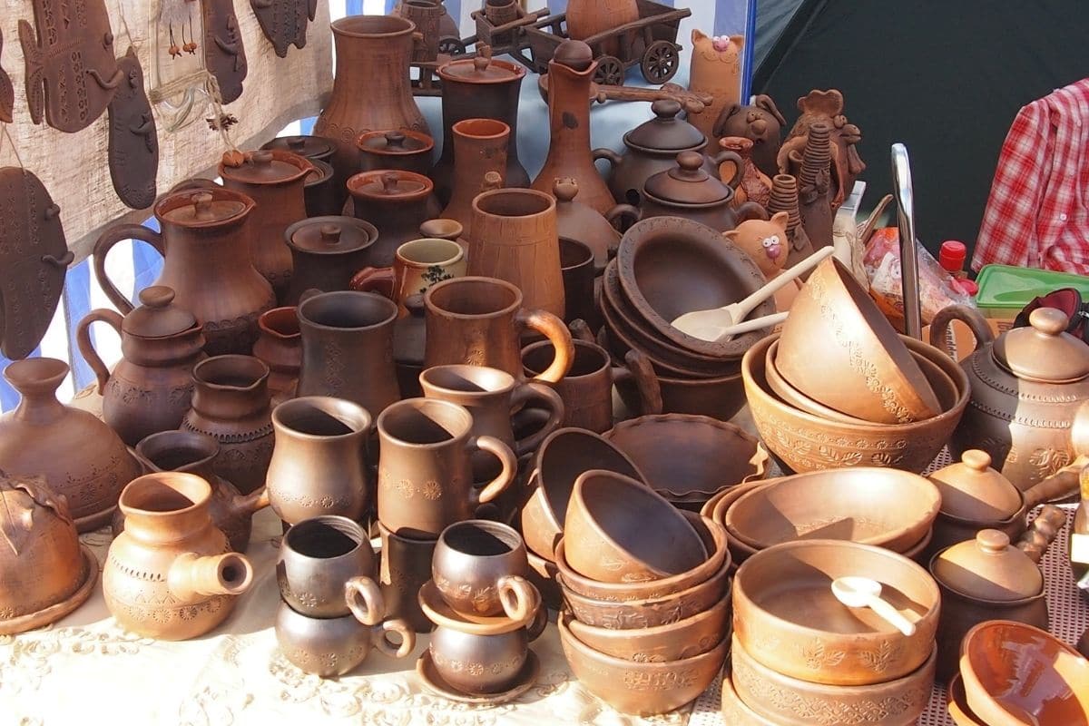 Plenty of different clay pottery on market