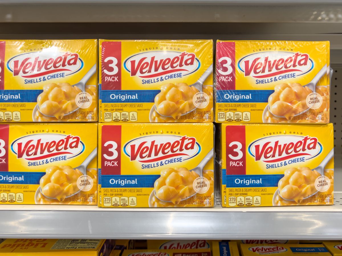 Velveeta cheese packages on shelf
