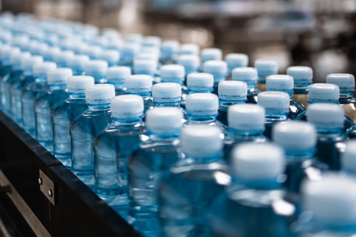 Rows of plastic water bottles