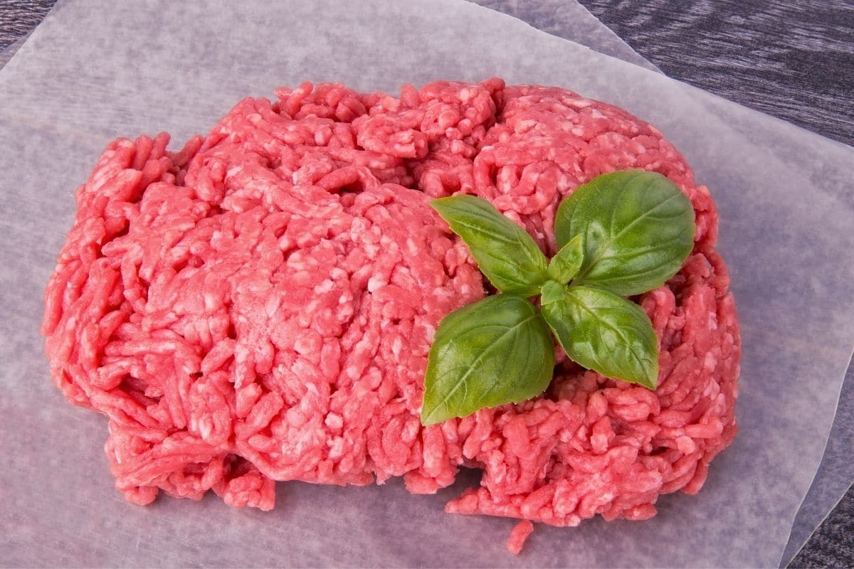 Ground beef with herb on paper sheet