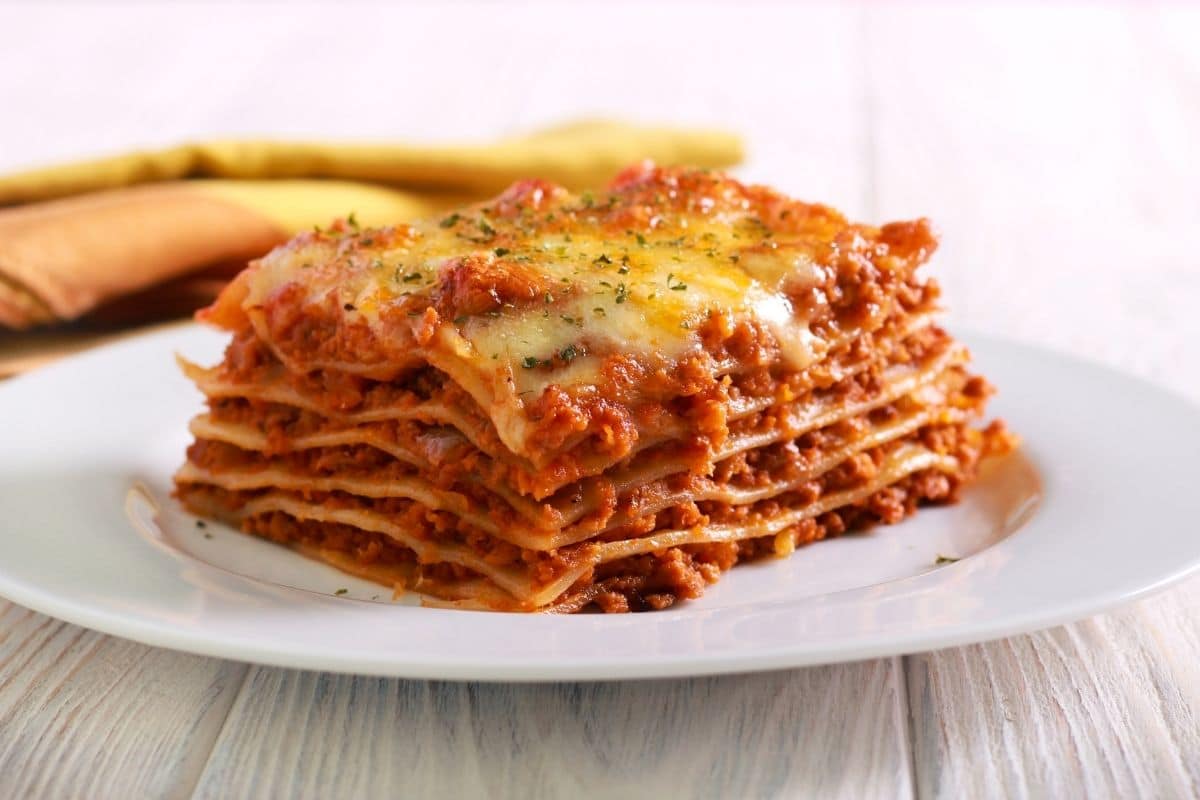 Lasagna on white plate