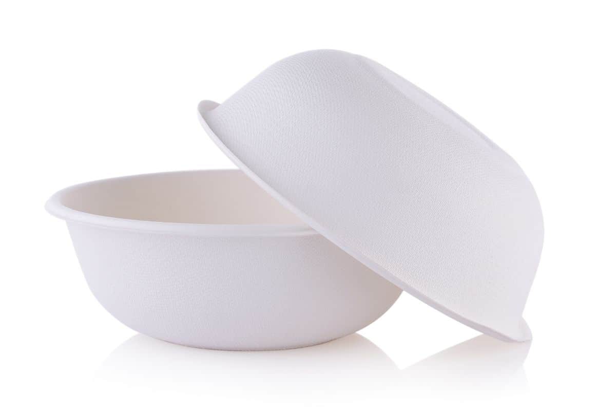 Two white papaer bowls on white background