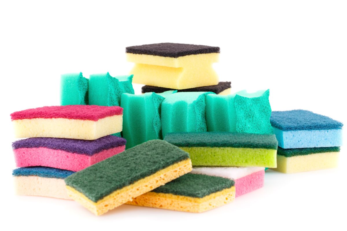 Bunch of different colorful kitchen sponges.
