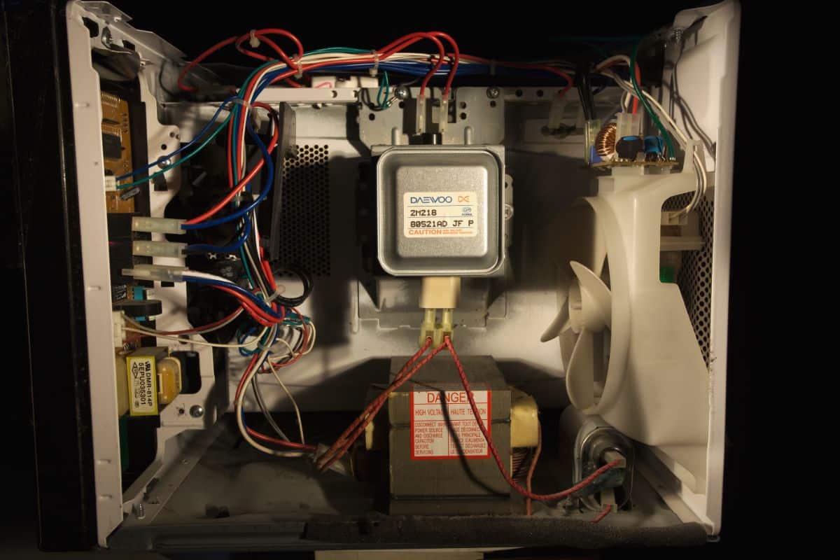 Inside of a microwave.