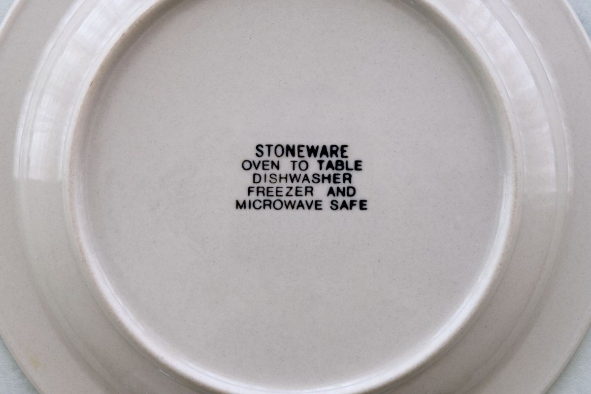 Microwave safe label on the bottom of a plate.